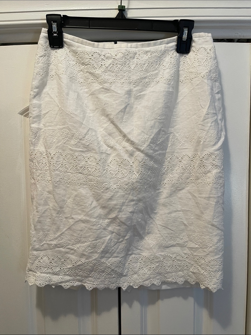 Lafayette 148 New York White Eyelet Linen Pencil Skirt